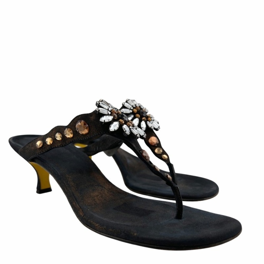 Donald J. Pliner Black Jeweled Thong Sandals